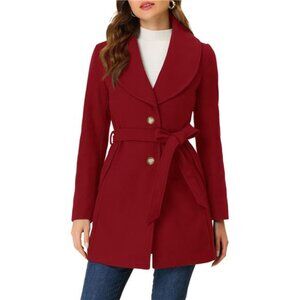 Women's Coat Shawl Collar Belted Single Breasted Red